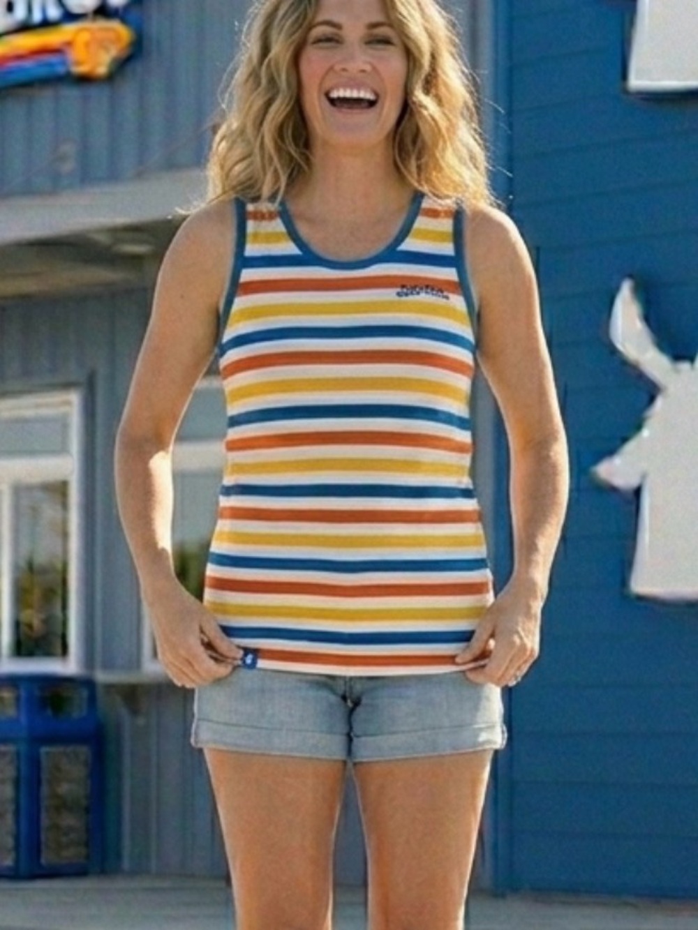 Dutch Bros Coffee Striped Embroidered Tank Top Shirt XL New Indie Streetwear